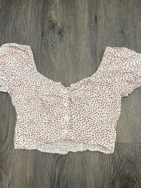 Paper Crane White Crop Top with Red Floral Print